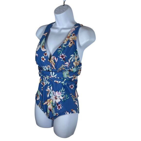 Jantzen Blue Floral Tunny Control Body Sculpt One Piece Bathing Suit - Picture 2 of 8